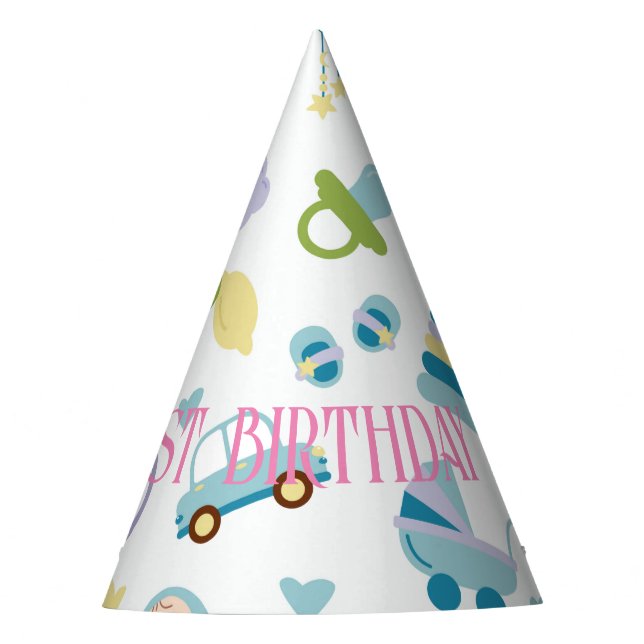 Cute pattern with Custom name Birthday  Party Hat (Front)