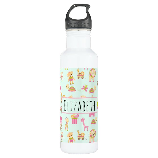 Cute Pattern with Happy Animals & Toys 710 Ml Water Bottle (Front)