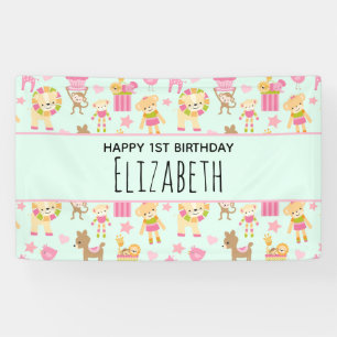 Cute Pattern with Happy Animals & Toys Birthday Banner