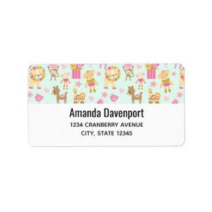 Cute Pattern with Happy Animals & Toys Label