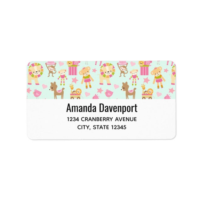 Cute Pattern with Happy Animals & Toys Label (Front)