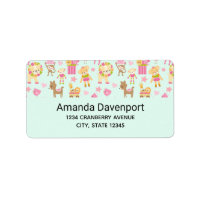 Cute Pattern with Happy Animals & Toys Label