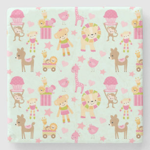 Cute Pattern with Happy Animals & Toys Stone Coaster