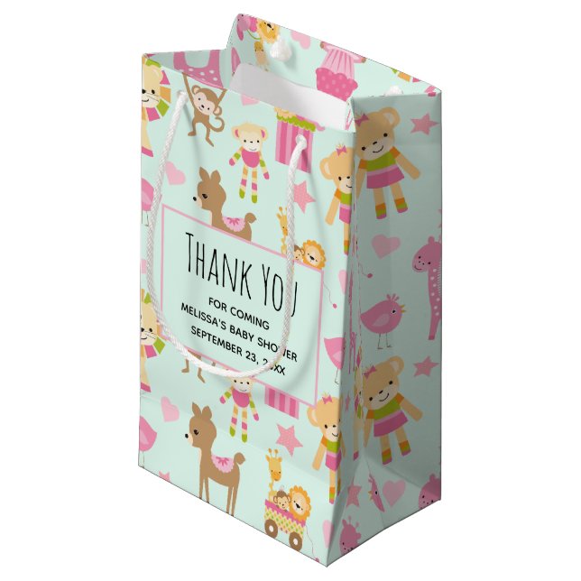 Cute Pattern with Happy Animals & Toys Thank You Small Gift Bag (Front Angled)
