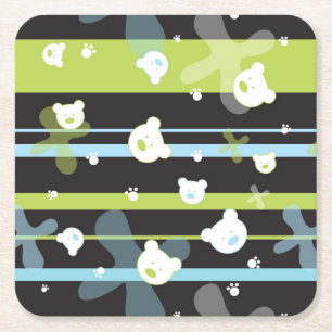Cute pattern with little bears square paper coaster
