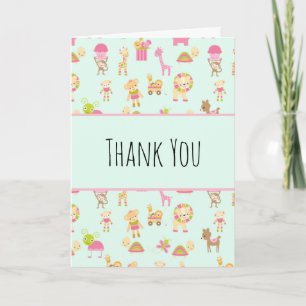 Cute Pattern with Nursery Animals & Toys Thank You Card