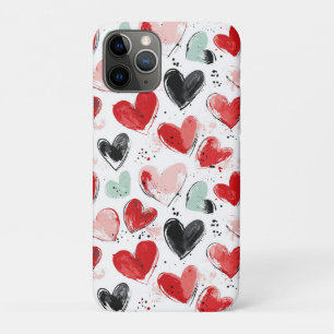 cute pattern with painted hearts watercolor iPhone 11 pro case