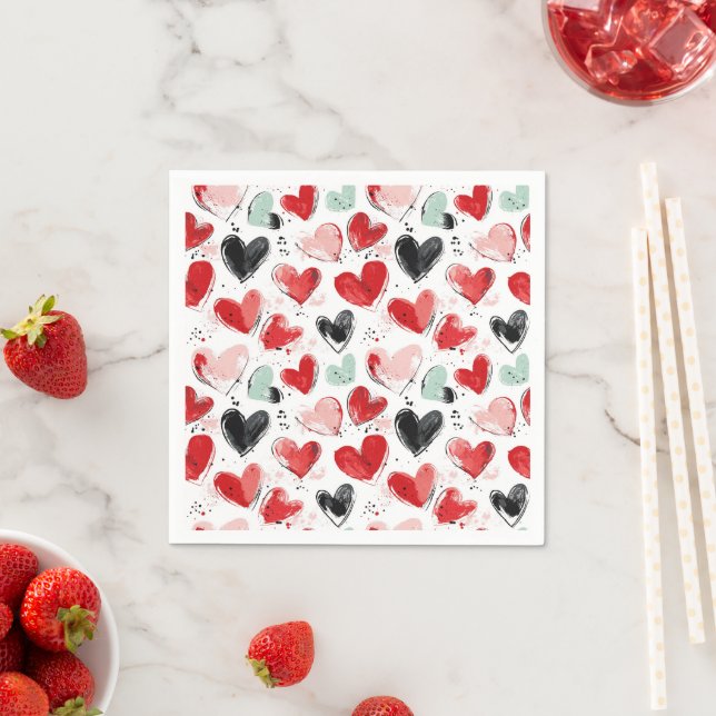 cute pattern with painted hearts watercolor  napkin (Insitu)
