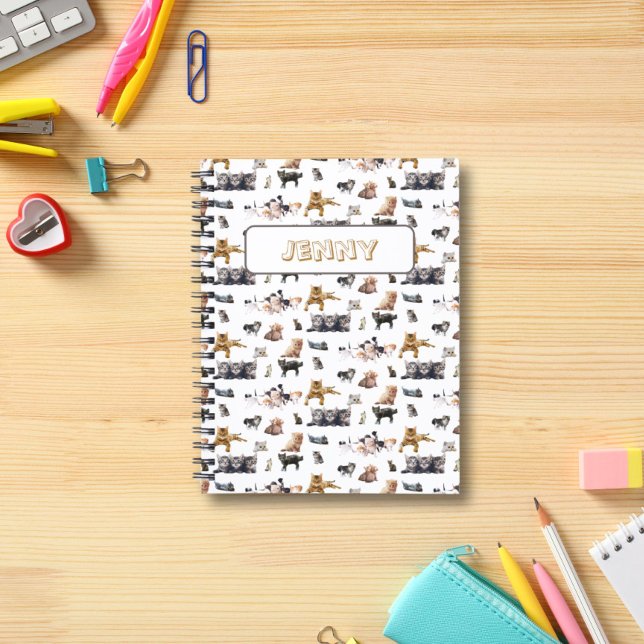 Cute pattern with photos of Cats and kittens name Notebook (Creator Uploaded)