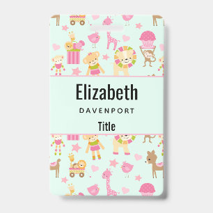 Cute Pattern with Whimsical Animals & Toys Badge