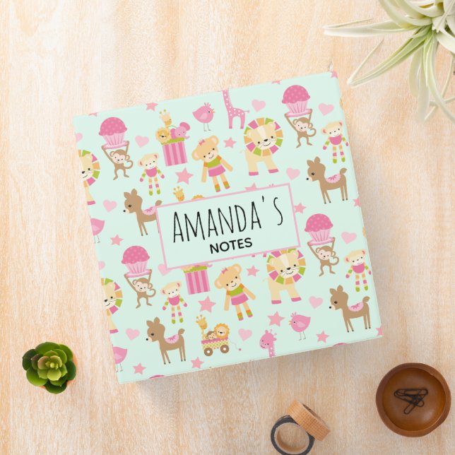 Cute Pattern with Whimsical Animals & Toys Binder (In Situ)
