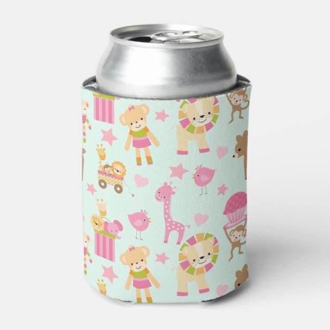Cute Pattern with Whimsical Animals & Toys Can Cooler (Can Front)