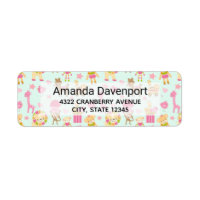 Cute Pattern with Whimsical Animals & Toys Label