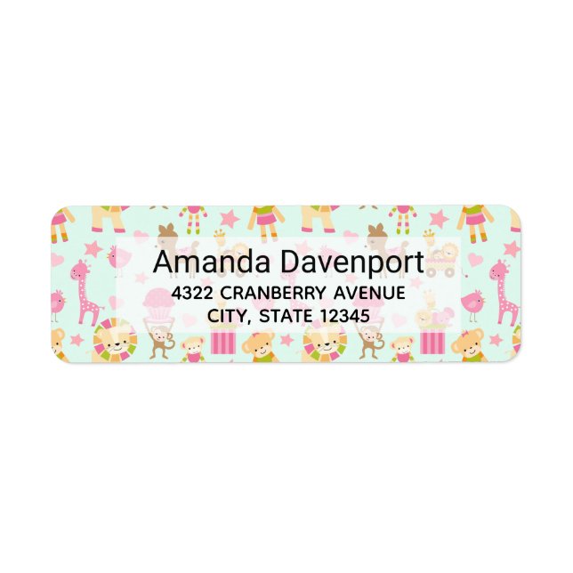 Cute Pattern with Whimsical Animals & Toys Label (Front)