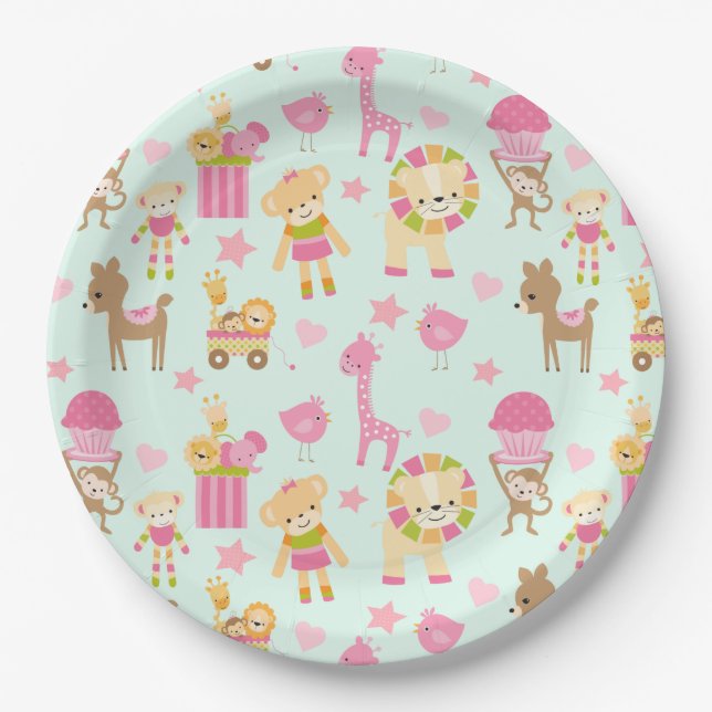 Cute Pattern with Whimsical Animals & Toys Paper Plate (Front)