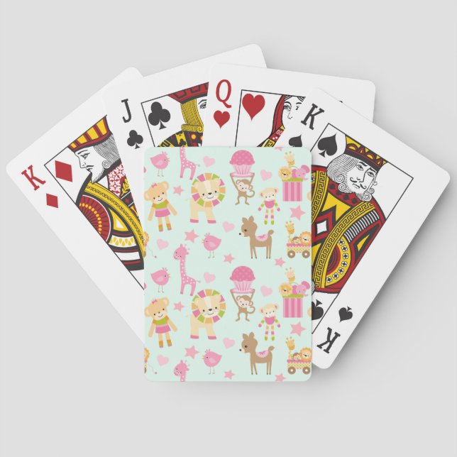 Cute Pattern with Whimsical Animals & Toys Playing Cards (Back)