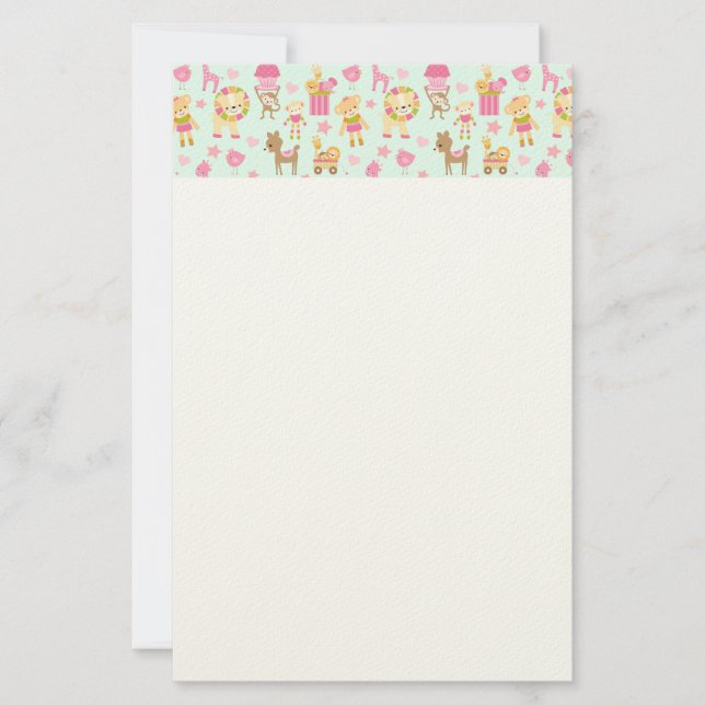 Cute Pattern with Whimsical Animals & Toys Station Stationery (Front)