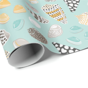 Cute patterned Seashells on mint Wrapping Paper