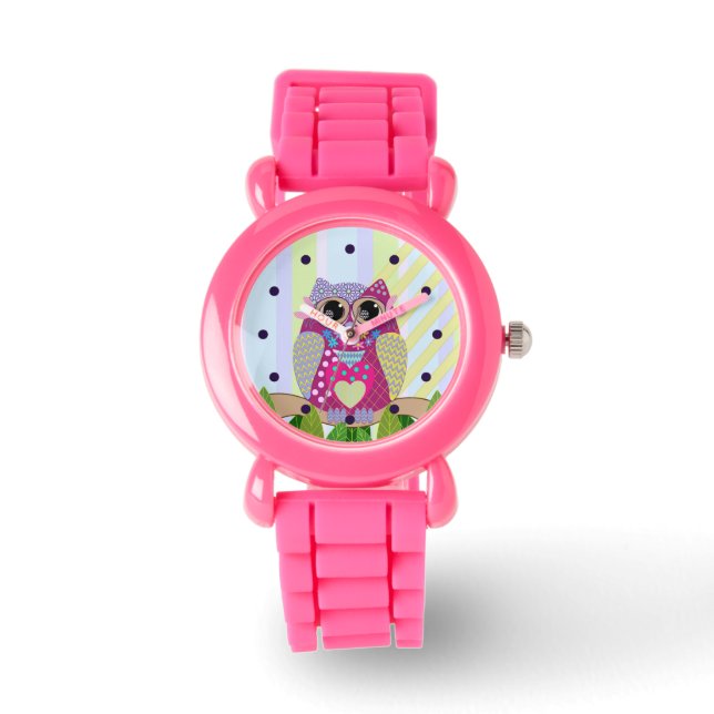 Cute Patterns Owl & Stripes custom Watch (Front)