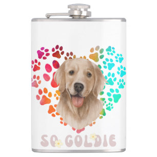 Cute paw Heart golden Dog Puppy Pet Animal party Hip Flask