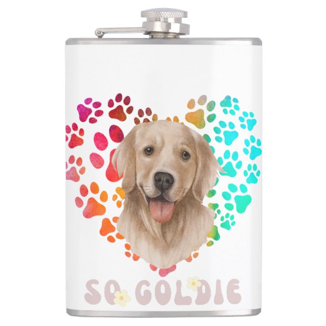 Cute paw Heart golden Dog Puppy Pet Animal party Hip Flask (Front)