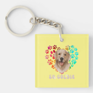 Cute paw Heart golden Dog Puppy Pet Animal party Keychain