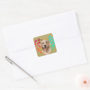 Cute paw Heart golden Dog Puppy Pet Animal party Square Sticker
