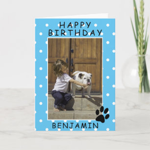 Cute Paw Print Blue Happy Birthday Photo Card