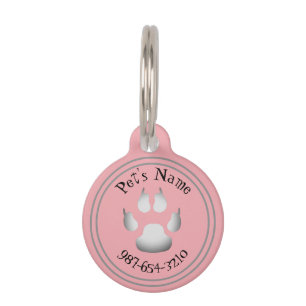 Cute Paw Print Customized Pink Round Pet Tag