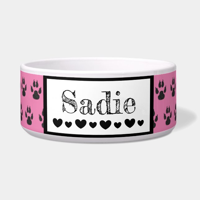 Cute Paw Print Dog's name and Hearts Custom Colour (Front)