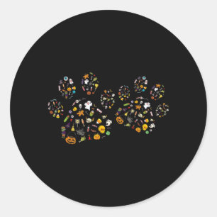 Cute Paw Print Halloween Dog Candy Pumpkin Ghost Classic Round Sticker