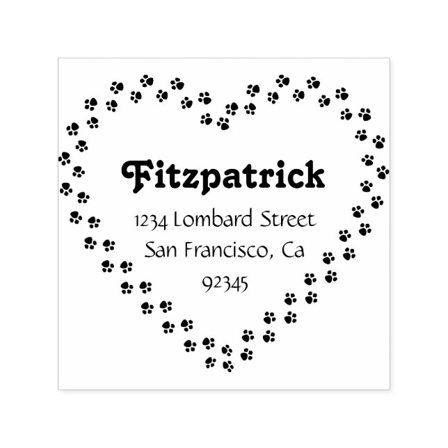 Cute Paw Print Heart Return Address Self-inking Stamp (Design)