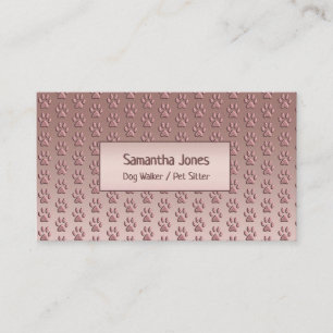 Cute Paw Print Pet Sitter Dog Walker Rose Gold Business Card
