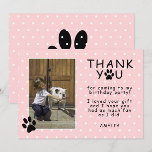 Cute Paw Print Pink Birthday Thank you Photo Card