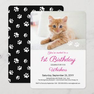 Cute Paw Prints Custom Pet Birthday Party Photo Invitation