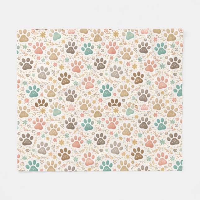 Cute Paw Prints Fleece Blanket (Front (Horizontal))
