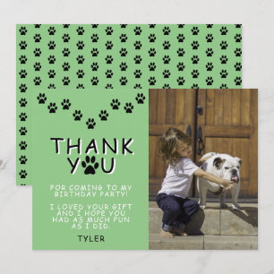 Cute Paw Prints Green Birthday Thank you Photo Card