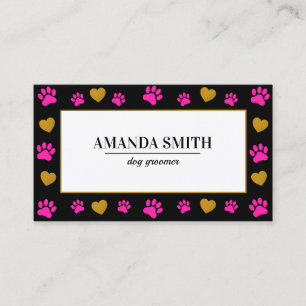 Cute Paw Prints Heart Dog Groomer Business Card