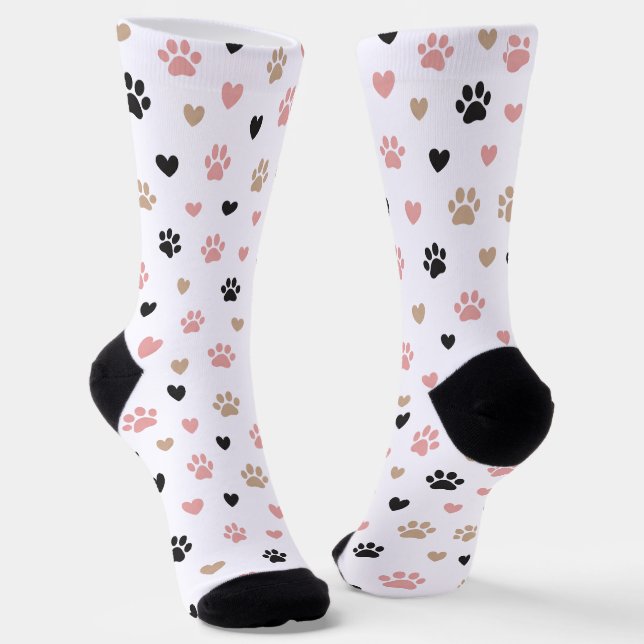 Cute Paw Prints & Hearts Socks – Cat Lover Gift (Angled)