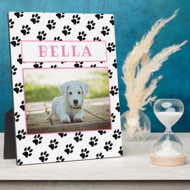 Cute Paw Prints Pink Keepsake Pet Dog Photo Plaque (Side)
