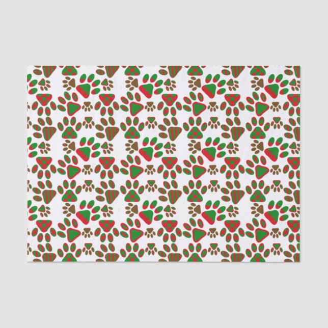 Cute Paw Prints Red Green Patterned Tissue Paper (Front)