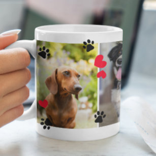 Cute Paw Prints & Red Hearts Four Pet Photos Coffee Mug