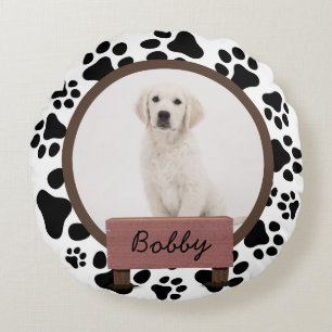  cute paws christmas holiday Custom Dog Photo   Round Pillow