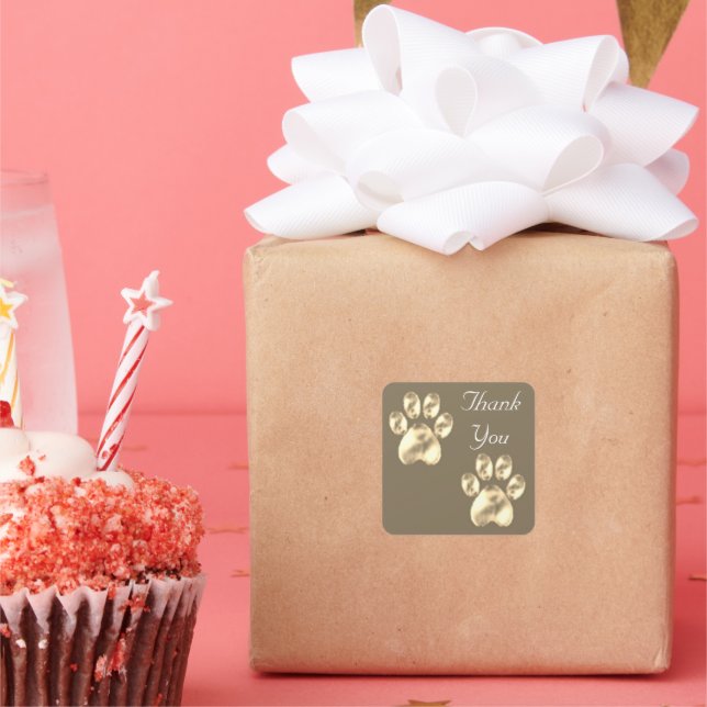 Cute Paws on Thank You Square Sticker (Party)