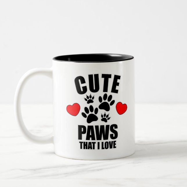 Cute Paws That I Love Two-Tone Coffee Mug (Left)