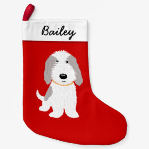 Cute PBGV Grey and White Cartoon Dog Small Christmas Stocking