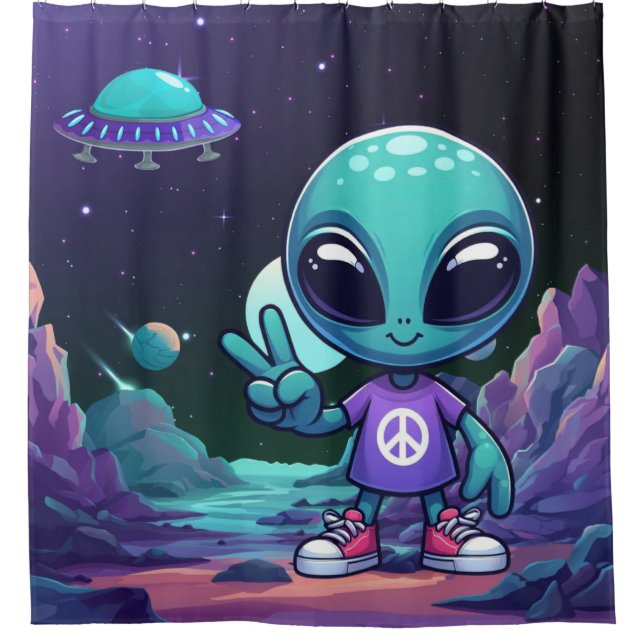 Cute Peace Alien & Space Ship (Front)