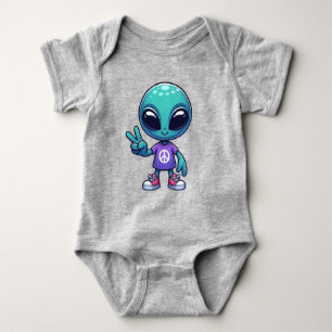 Cute Peace Alien & Space Ship Baby Bodysuit
