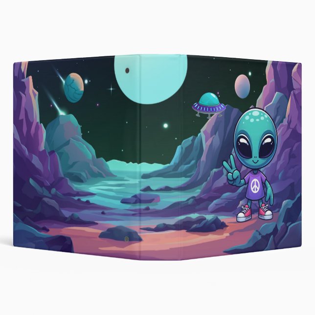 Cute Peace Alien & Space Ship Binder (Background)