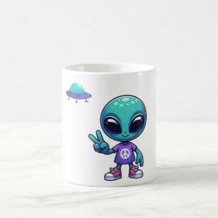 Cute Peace Alien & Space Ship Coffee Mug
